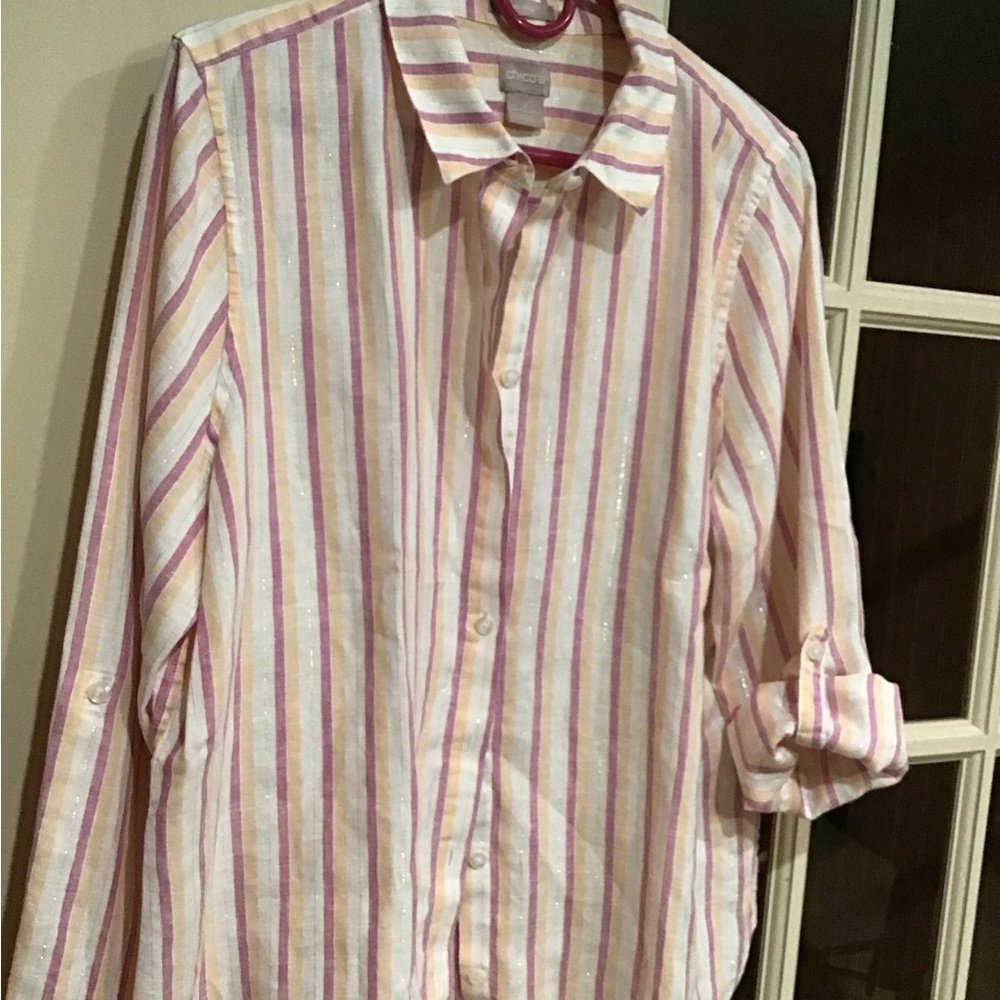 Chico’s tailored long sleeved  linen shirt